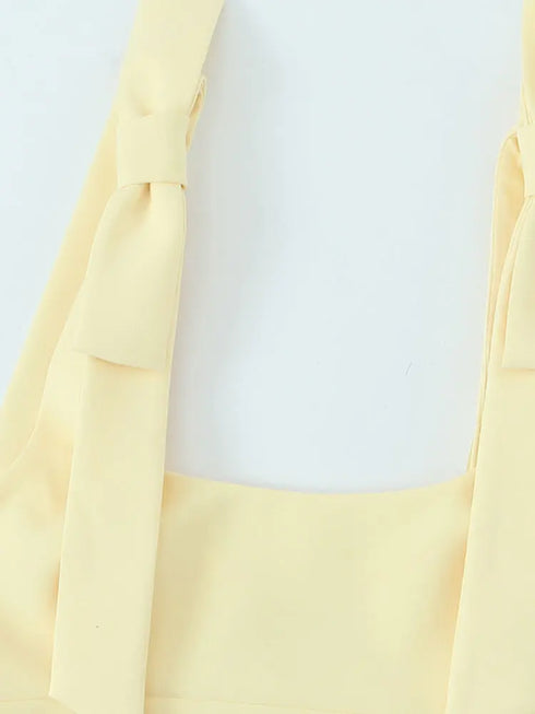 TRAF Elegant Casual Sleeveless Bow-Tie Women’s Vest Top – Solid Color Slim Fit Blended Fabric Design for Spring and Summer Fashion 2025