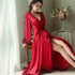 Elegant Satin Feather-Trimmed Robe & Nightdress Set - Luxury Bridal & Lounge Wear