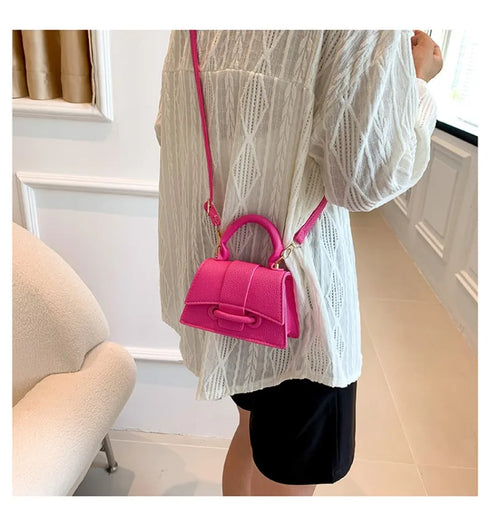 Women’s PU Leather Chain Shoulder Bag – Ribbon Buckle Square Crossbody Handbag for Parties