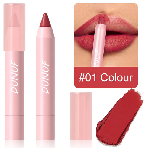 DUNUF 18-Color Waterproof Lipstick Pencil – Smudge-Proof Matte Lip Liner & Full Coverage Lipstick for Bold & Defined Lips