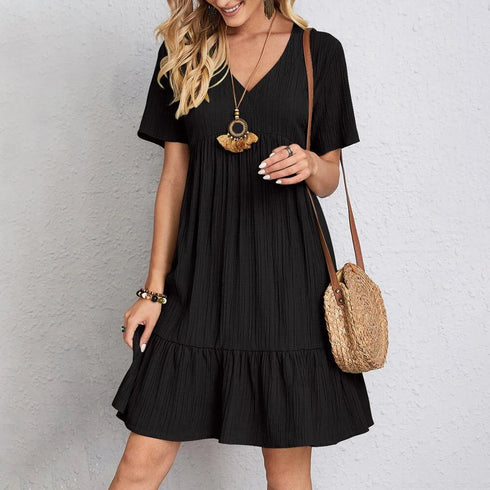 Womens Short Sleeve Mini Ruffle  Casual Comfortable Summer Dress