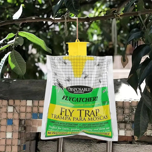 Disposable Hanging Fly Trap Bag - Non-Toxic Fly Catcher with Fly Bait for Outdoor Mosquito Control
