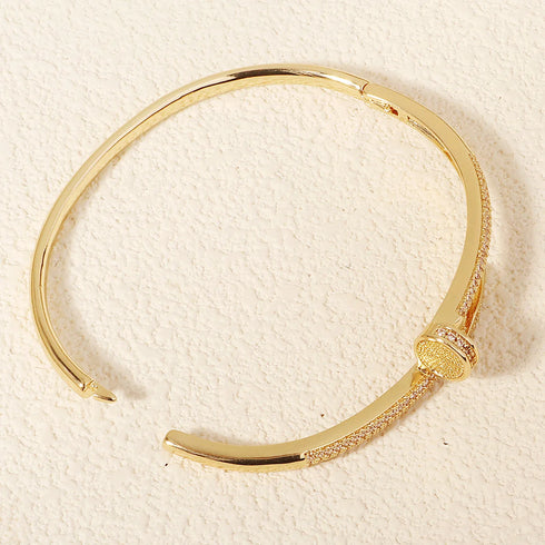 Trendy Copper with Zirconium Plant Design Bangle Bracelet for Women – Gold Plated, Simple & Elegant Jewelry