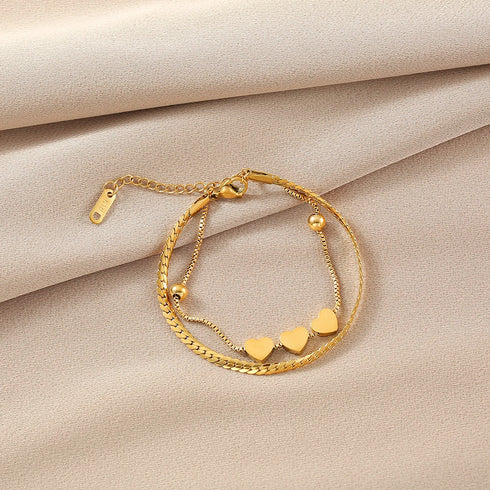High-Quality Romantic Heart Stainless Steel Bracelet for Unisex – Gold and Silver Plated, Perfect Gift for Loved Ones