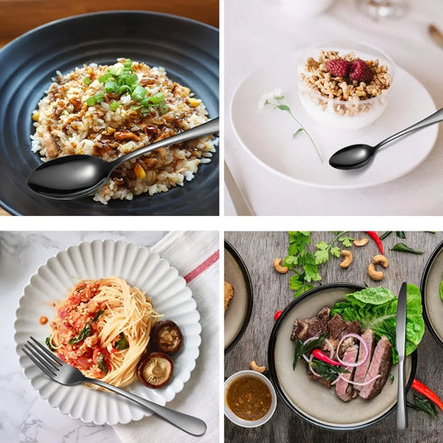 60-Piece Black Stainless Steel Silverware Set – Flatware for 12, Modern Cutlery Set with Forks, Knives, Spoons, Dishwasher Safe