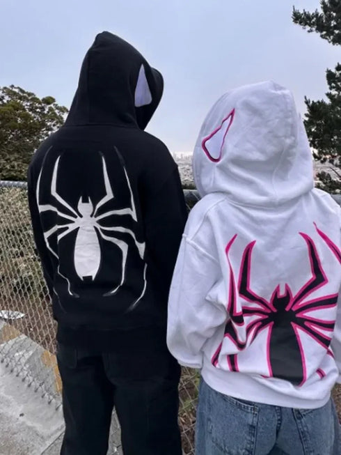 Unisex Spider Print Silk Hoodie with Wool Liner – Casual Winter Fashion