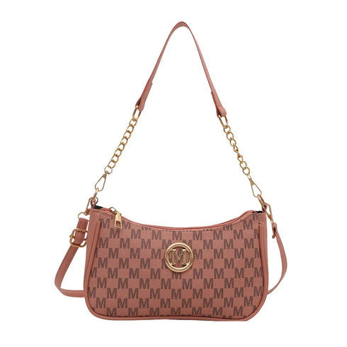 Vintage PU Leather Crossbody Handbag with Gold “M” Letter – Women’s Shoulder & Messenger Bag