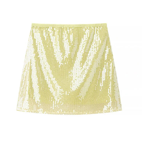 Women's Shiny Yellow Sequin Mini Skirt - High Street Y2K A-Line Summer Skirt for Bold and Sexy Streetwear (2025 Edition)