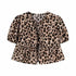 TRAF Women’s Leopard Print Puff Sleeve Ruffle Crop Top – Summer Ruched Blouse with O-Neck and Single-Breasted Front – Loose Fit Short Sleeve Statement Shirt for Beachwear and Casual Styling