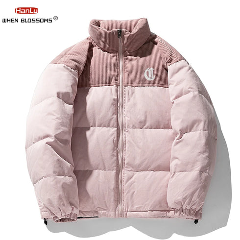 Unisex Corduroy Embroidered Winter Parka – Thick Down Cotton Jacket for Casual Streetwear