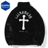 Cross Embroidery Oversized Fleece Jacket – Harajuku Streetwear Hip Hop Fluffy Zipper Coat for Men
