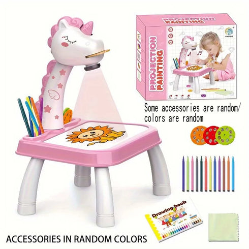 Pony-Shaped Projection Painting Table - Musical Wipeable Drawing Board for Kids, CE Certified