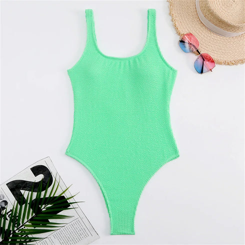 2024 One Piece Swimsuit for Women-Solid Push Up Swimming Suits
