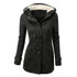 Women’s Hooded Cotton Winter Coat - Classic Cow Horn Button Jacket with Leather Buckle for Timeless Style
