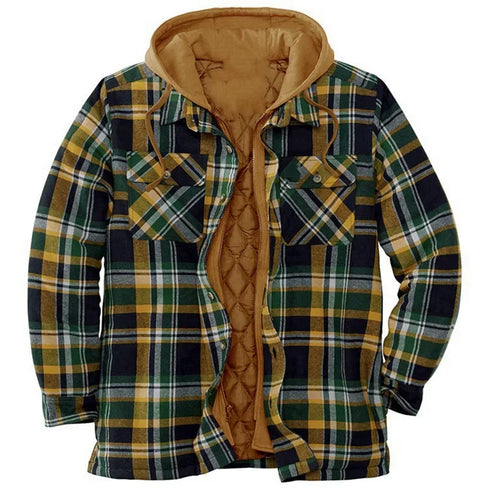 Men’s Hooded Plaid Parka Jacket | Full Sleeve Casual Zipper Coat for Autumn & Winter