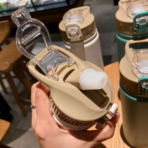 1PC Thermos Bottle with Straw-530/750ml Stainless Steel Thermal Cup