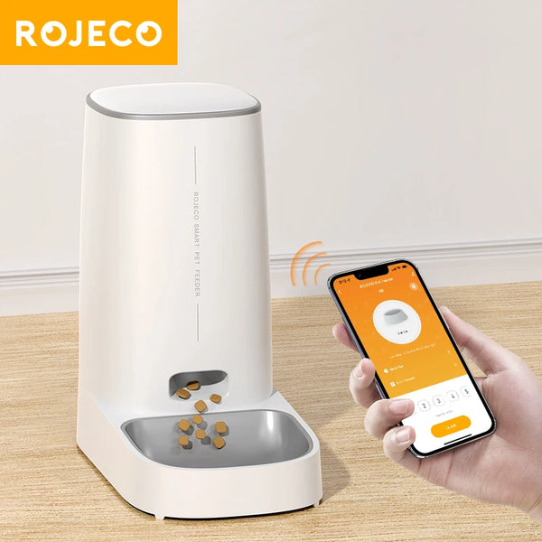 ROJECO Smart WiFi Automatic Pet Feeder – Remote Control Food Dispenser for Cats and Dogs