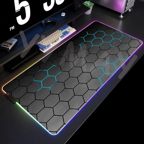RGB Large Geometric Mouse Pad-XXL Luminous Gaming Mouse Mat-LED Desk Mats