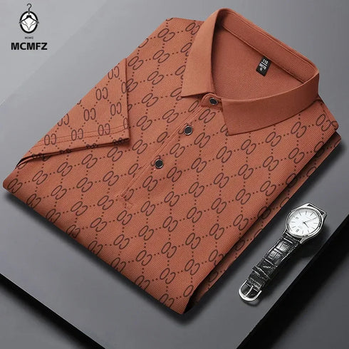Men’s Casual Printed Polo Shirt – Lightweight, Anti-Wrinkle Polyester for Summer Wear