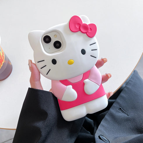 MINISO Hello Kitty 3D Silicone Phone Case | Soft, Anti-Scratch, Dustproof Cartoon Anime Cover for iPhone 11, 12 Mini, 13 Pro, 14 Plus, 15, 16 Pro Max, XS, XR, X, 8, 7, SE 2020