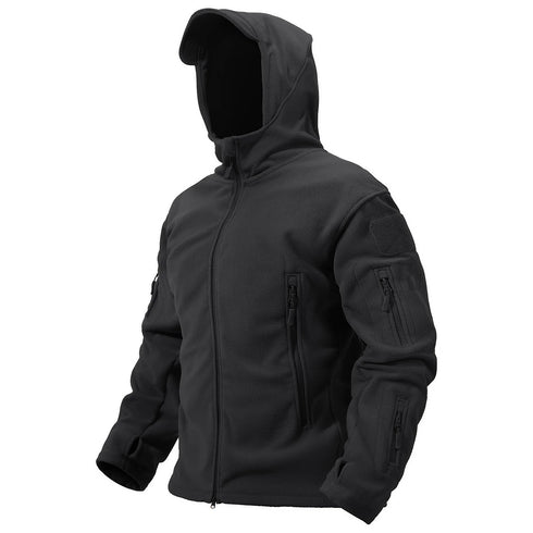 Men’s Hooded Thermal Fleece Jacket – Windproof Full-Zip Outdoor Coat with Multi-Pocket Design for Hiking, Camping & Work