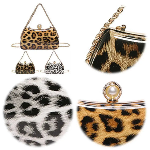 VKTECH Women's Rhinestone Leopard Evening Bag – Elegant Chain Crossbody Clutch for Weddings, Parties, and Formal Events