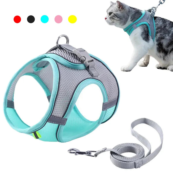 Cat & Dog Adjustable Harness Leash Set - Vest Style Collar - Pet Walking Lead