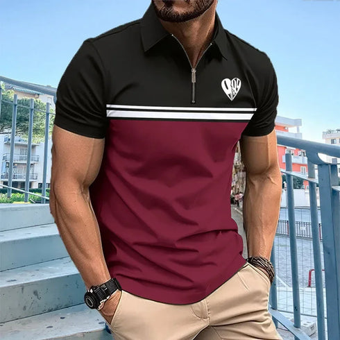 Men's summer beach T-shirt, striped printed casual polo, new fashion
