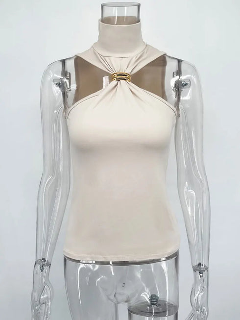 Women's High-Stretch Polyester Blended Tank Top for Middle-Aged Women – Solid Pattern, Non-Woven Fabric, Regular Length, Sexy Club Style for Spring and Summer 2024