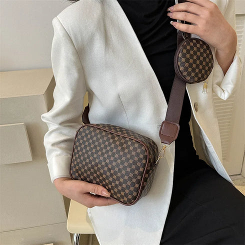 Vintage Plaid PU Leather Tote Bag for Women – Fashion Shoulder & Crossbody Handbag