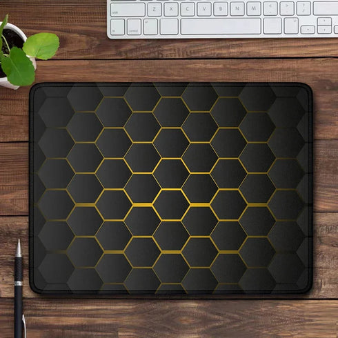 Black Abstract Gaming Mouse Pad-Hexagon Pattern Desk Mat