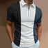 Men's Solid Striped Polo Shirt-Short Sleeve Casual Top-Zipper Collar Polo