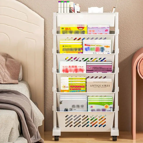 Movable Book Shelf on Wheels - Creative DIY Storage Bookcase, Display Stand