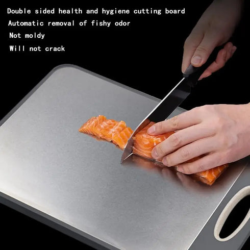 Double-Sided Cutting Board: Stainless Steel & Wheat Straw for Beef, Fruit, Vegetables – Kitchen Tool