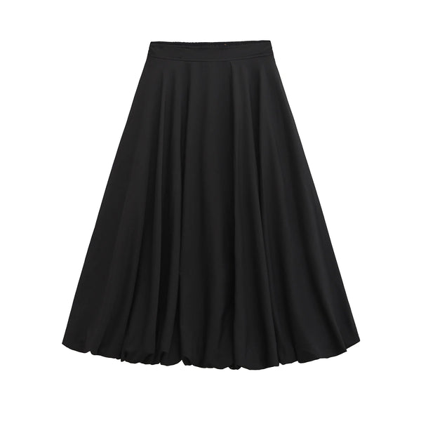Women's Vintage A-Line Flare Swing Skirt - Classic Black Mid-Calf Rockabilly Skirt for Casual Autumn Streetwear
