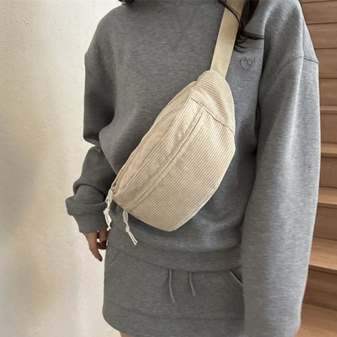 Corduroy Women's Waist Bag Canvas Crossbody Fanny Pack Fashion Belt Bag