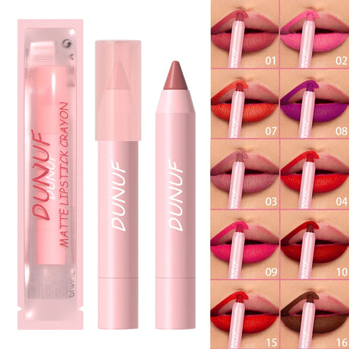 DUNUF 18-Color Waterproof Lipstick Pencil – Smudge-Proof Matte Lip Liner & Full Coverage Lipstick for Bold & Defined Lips