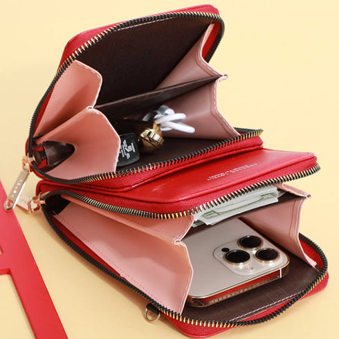 Pu Luxury Women's Double Zipper Bag-Clutch Phone Wallet Shoulder Bag