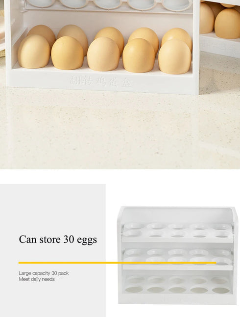 New Rotating 30-Grids Egg Storage Box – 3-Tier Space-Saving Organizer