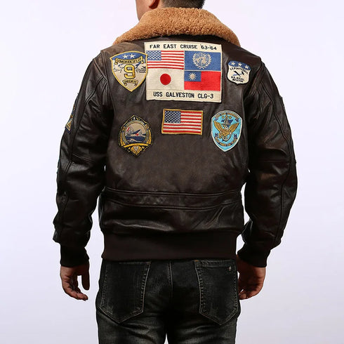 Top Gun G1 Bomber Jacket – Men's Classic Cow Leather Motorcycle Coat with Detachable Lamb Collar