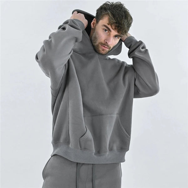 Men's Winter Gym Hoodie & Pants Set – High-Quality Cotton Fitness Sweatshirt Jacket with Kangaroo Pockets