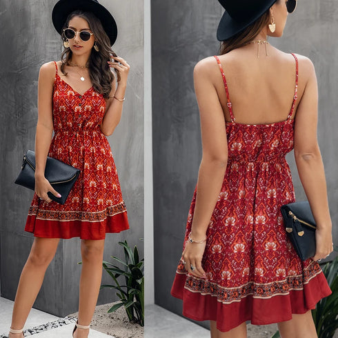 Lossky Sleeveless Cotton Mini Backless Sundress
