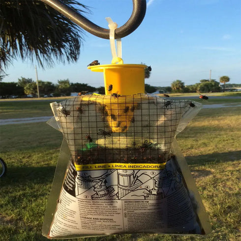 Disposable Hanging Fly Trap Bag - Non-Toxic Fly Catcher with Fly Bait for Outdoor Mosquito Control