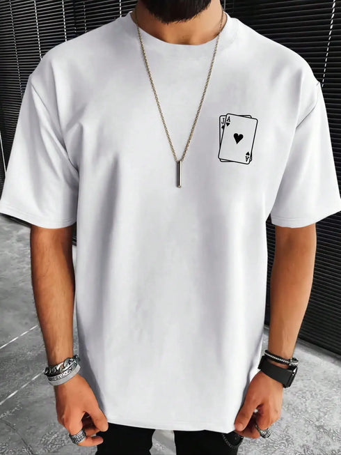 Men's Playing Card Spades A Print T Shirts-Oversize Fashion Short Sleeve Male Top