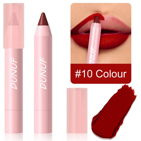 DUNUF 18-Color Waterproof Lipstick Pencil – Smudge-Proof Matte Lip Liner & Full Coverage Lipstick for Bold & Defined Lips