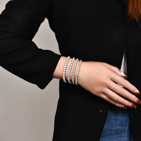 925 Sterling Silver Moissanite Tennis Bracelet – D Color VVS1 Diamonds, Classic Round 3.5mm Charm Bracelet for Women