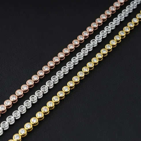 Certified 2mm Moissanite Tennis Bracelet – 925 Sterling Silver, 18K Gold-Plated Bubble Design for Women