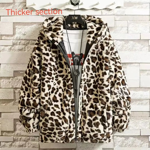 Men's Thick Leopard Print Hooded Jacket – Stylish, Warm, and Comfortable