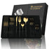 24Pcs Black Handle Gold Cutlery Set – Stainless Steel Knife Fork Spoon Flatware Dinnerware
