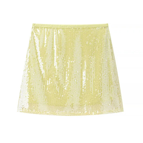 Women's Shiny Yellow Sequin Mini Skirt - High Street Y2K A-Line Summer Skirt for Bold and Sexy Streetwear (2025 Edition)